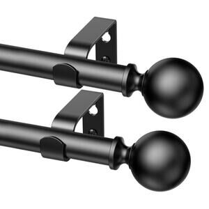 2 Pack Heavy Duty Curtain Rods Adjustable up to 70" – Black Metal w/ Finials